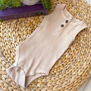 Baby Basic Ribbed Beige Tank onesie with Neck Button Details